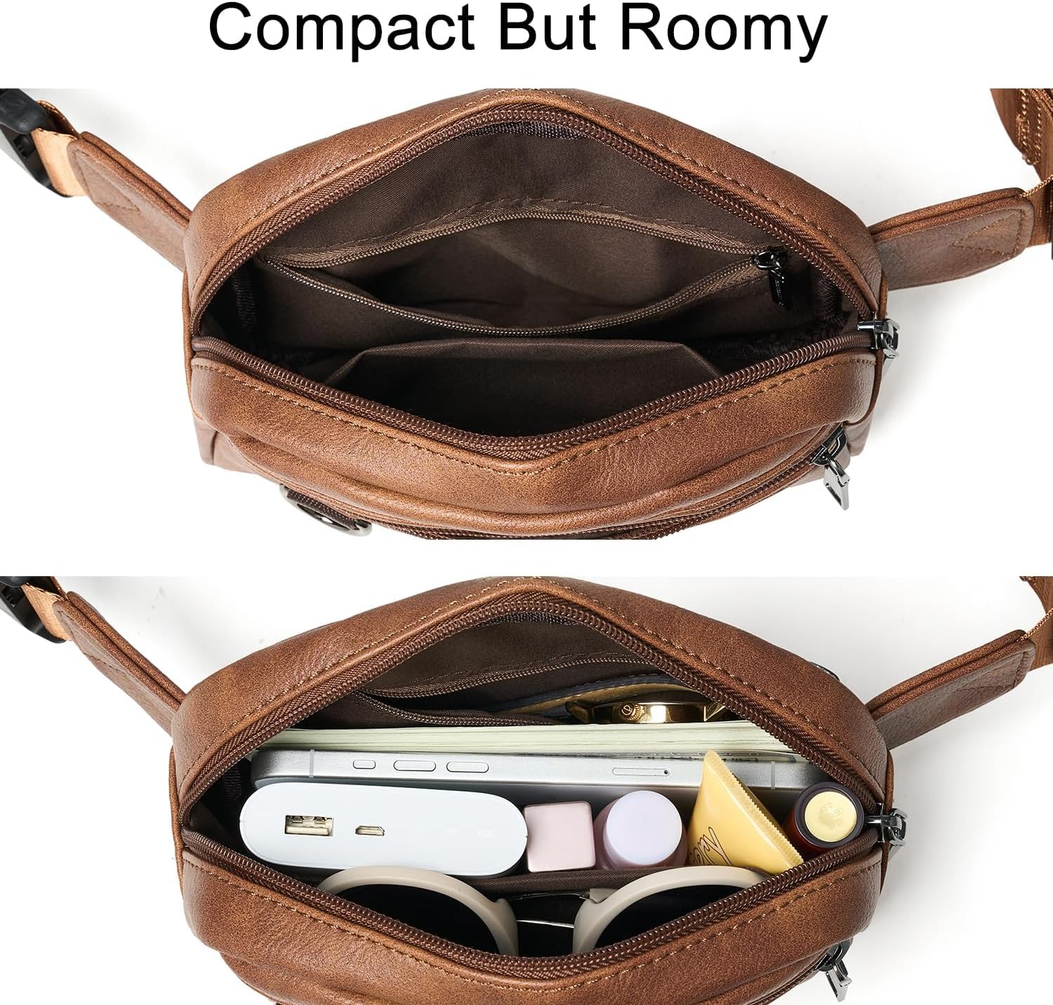 2L Fanny Packs for Women Men Everywhere Belt Bag Vegan Leather Chic Waist Pack Crossbody Chest Bag Travel Hiking Brown - Image 4