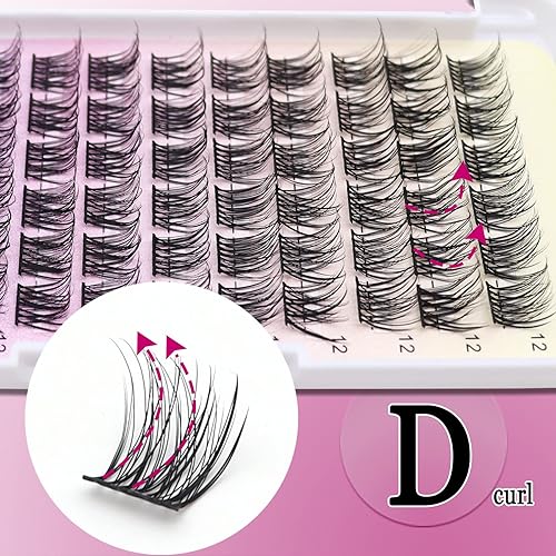 Miniatura 7 de Ahrikiss Extensiones de pestañas postizas en racimo, 72 unidades, individuales, rizo D, 0.630 pulgadas, extensiones de pestañas suaves para