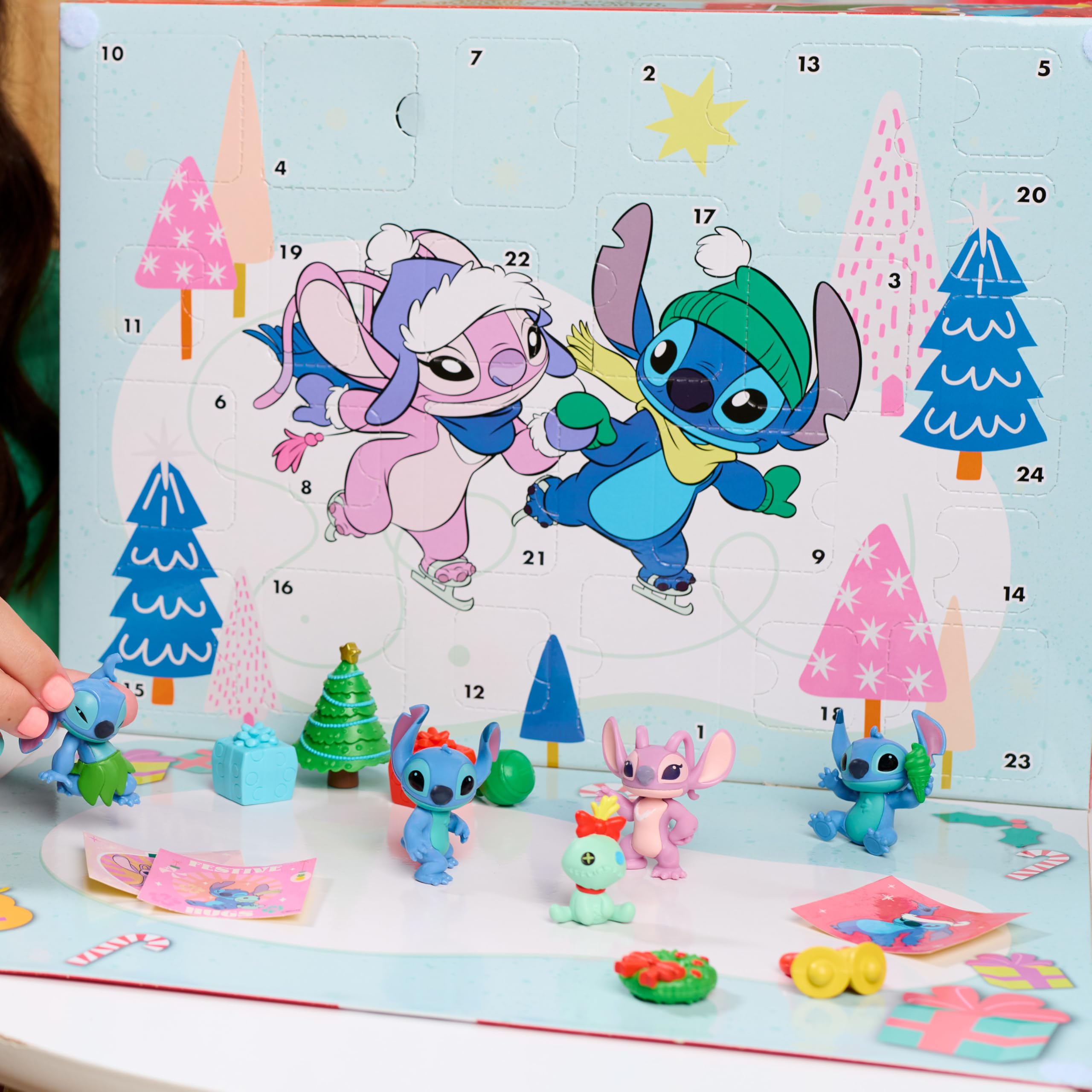 Disney Stitch Advent Calendar, 24 Day Christmas Countdown with 9 Mini Figures, Holiday Accessories & Stickers - Image 3