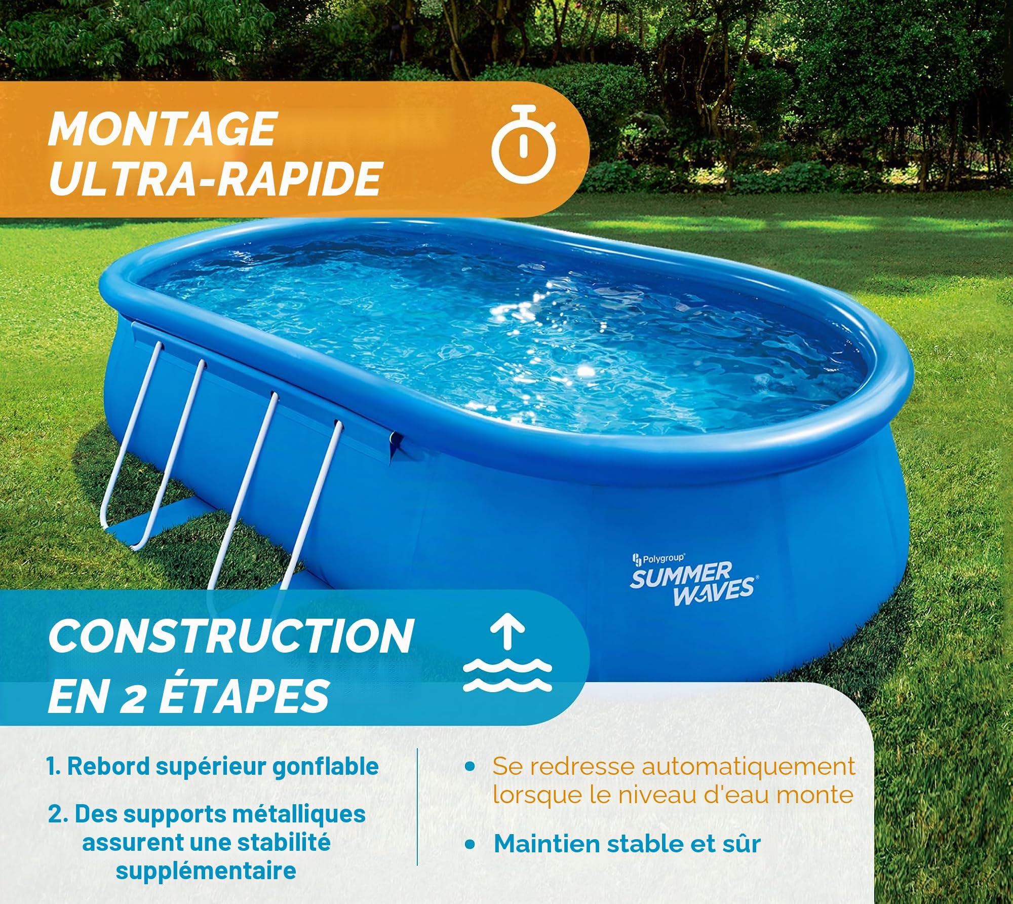 Summer Waves Quick Up Piscine ovale 305 x 549 x 107 cm Bleu Piscine hors sol en plastique