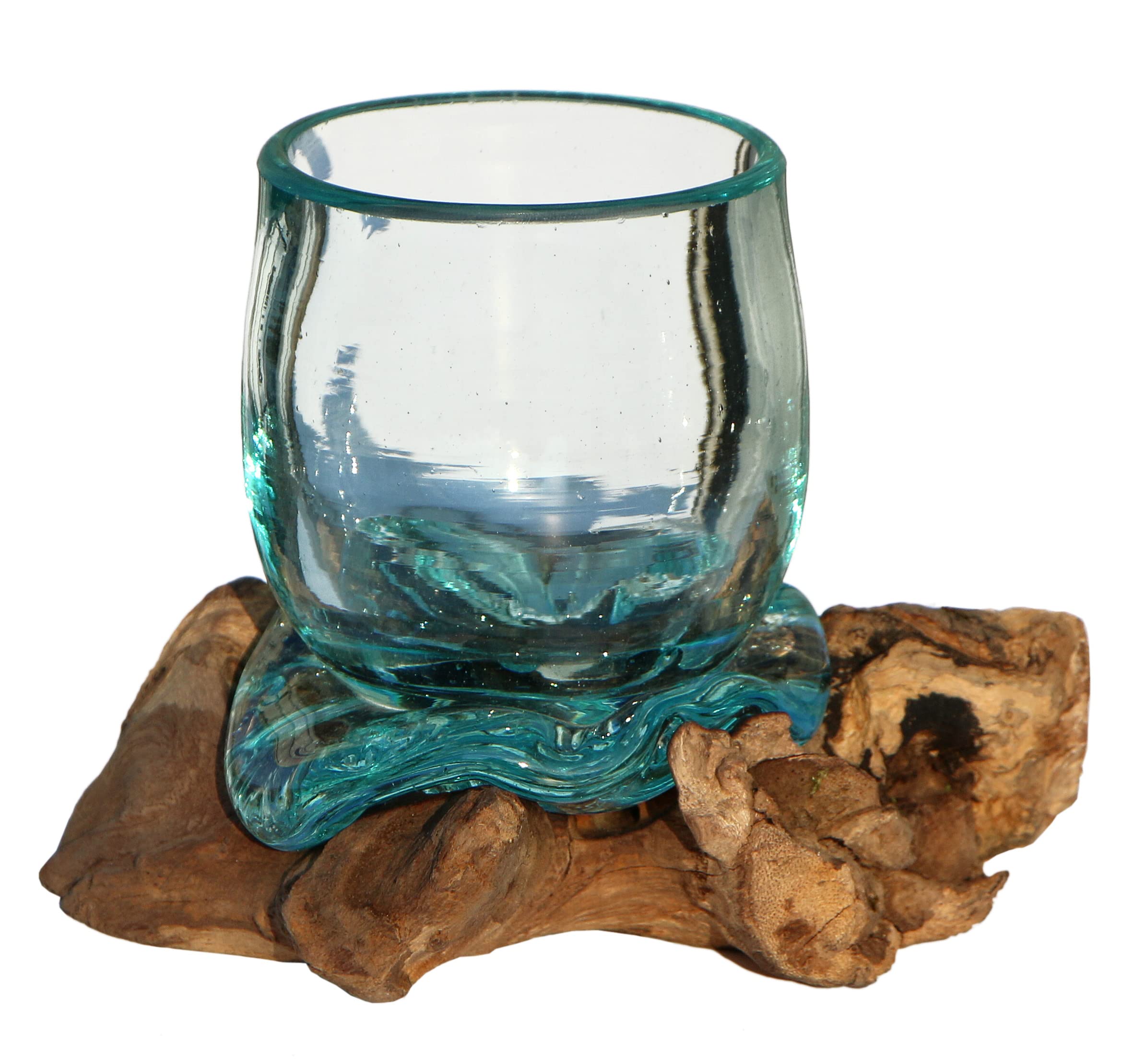Designer Glasvase Rom auf Wurzelholz - Blumenvase oder Deko-Glas als Geschenk-Idee zu Geburtstag Weihnachten Dekoration