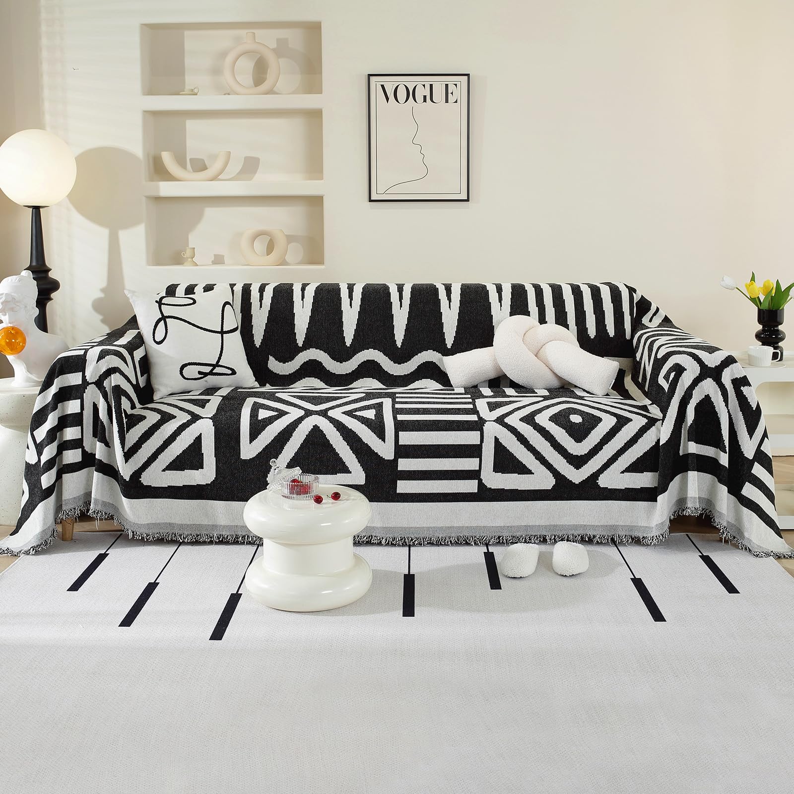 OstepDecor Boho Sofa Cover 3 Seater, Chenille Couch Cover for Corner Sofa Washable Sofa Slipcover