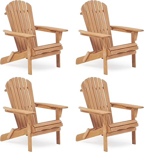 Juego de 4 sillas Adirondack plegables de madera, respaldo premontado, silla de madera para patio al aire libre, jardín, césped, patio, terraza,