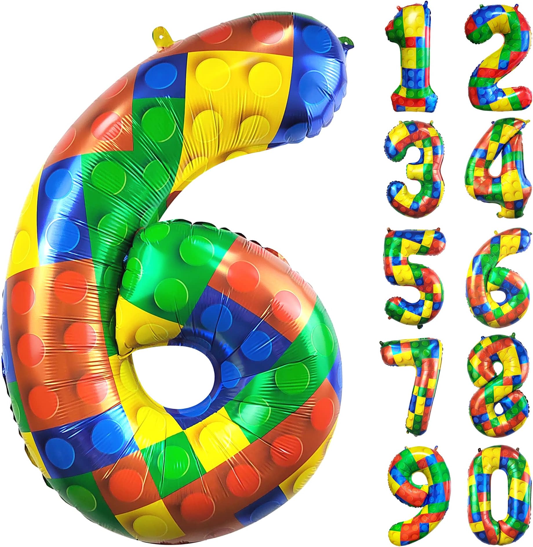 32 Inch Building Block Number 6 Balloons 6 year birthday Block Themed Large Big Helium Foil Mylar Balloon for Girls Boys 6 th Birthday Party Decoration Supplies