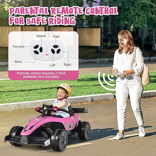 Miniatura 2 de HONEY JOY Go Kart eléctrico de carreras F1 alimentado por batería, con luz y música, suspensión de resorte, puerto USB, velocidad altabaja, vehículo