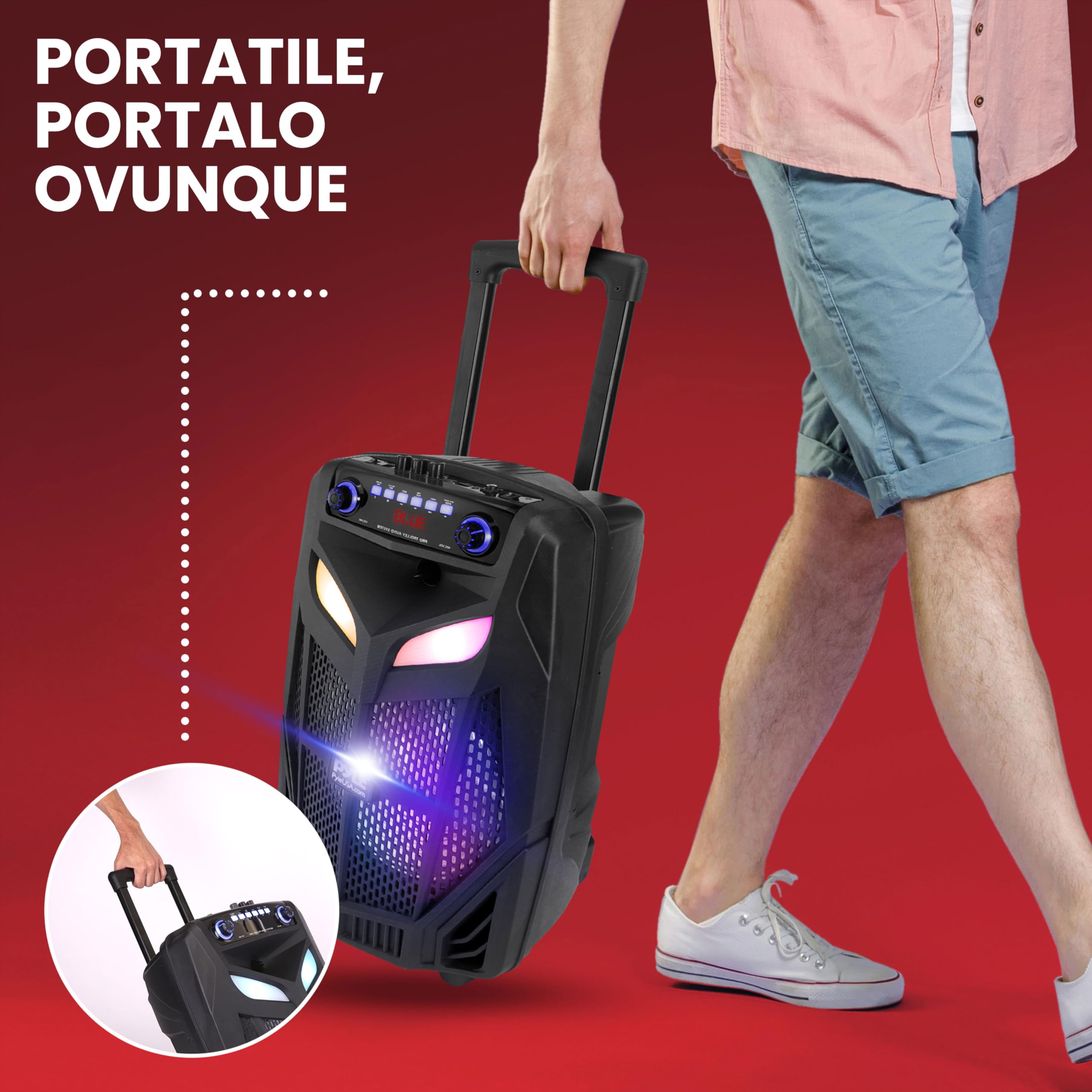 Pyle Cassa Bluetooth Portatile 800 Watt, Altoparlante Bluetooth con Subwoofer 30cm, Microfono Wireless, Ruote, Batteria Integrata 4 ore, Karaoke, Feste e Esterni