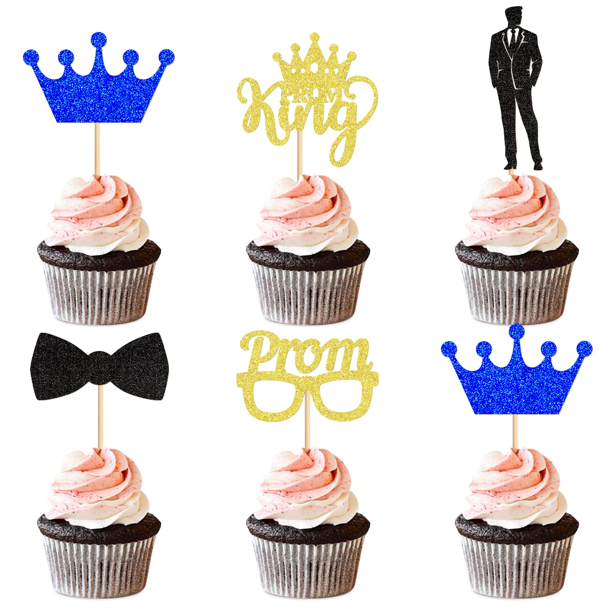 Ercadio 30pcs Prom Cupcake Topper 2025 Prom King Graduation Cupcake 2025 Grad Decorations Class of 2025 College Graduation Decorations Prom Party Decorations