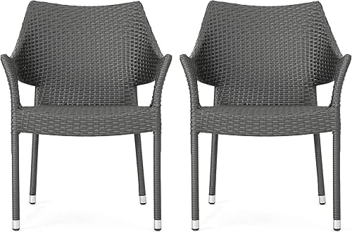 Christopher Knight Home Cliff - Sillas de mimbre para exteriores, juego de 2 piezas, color gris
