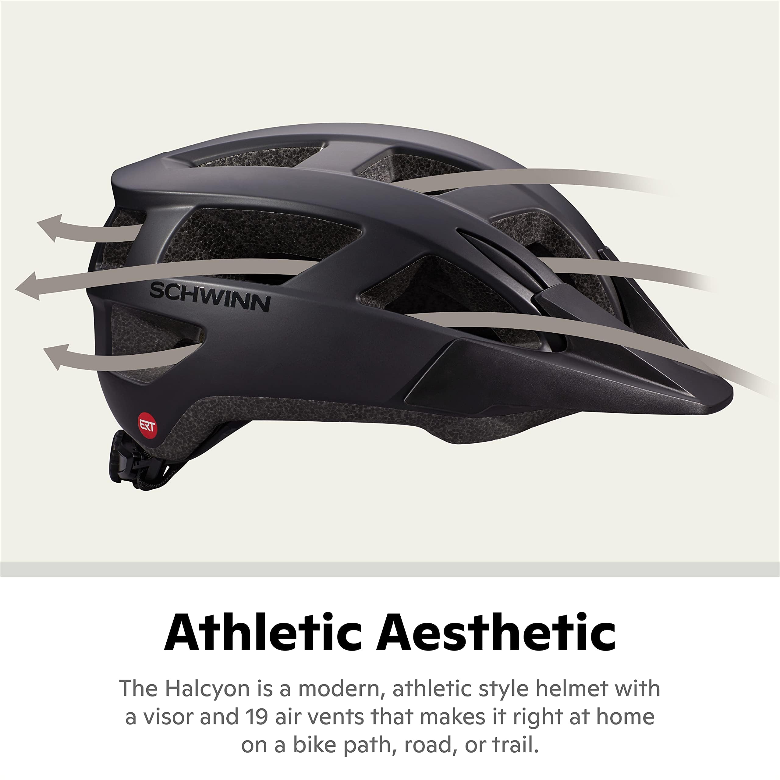 Schwinn Halcyon ERT Casque de vélo pour Enfant/Adulte, Convient aux Tours de tête de 58 à 62 cm, Taille L, Noir