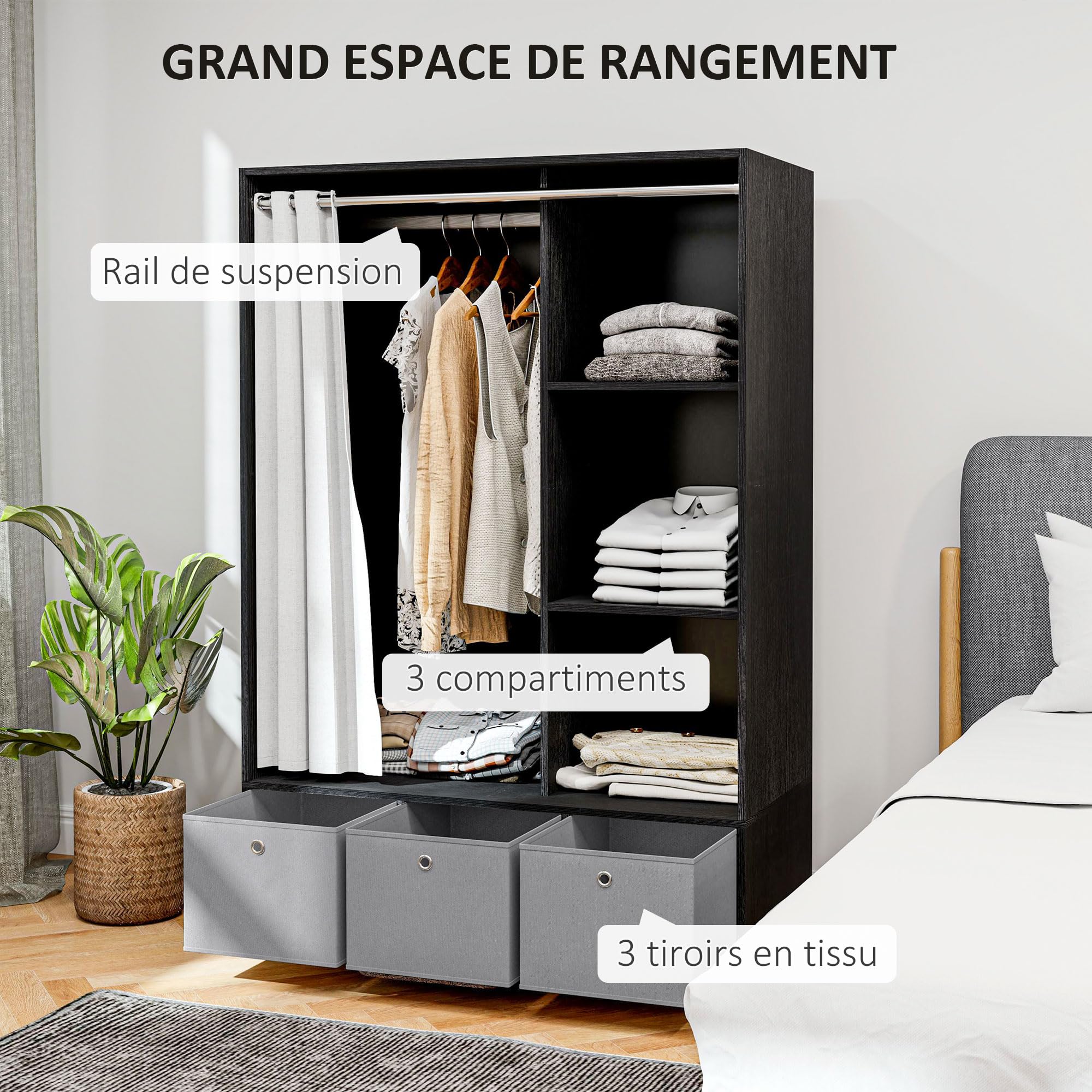 HOMCOM Armoire Chambre penderie avec Miroir, 2 Portes, Armoire à HOMCOM Armoire Chambre penderie avec Miroir, 2 Portes, Armoire à