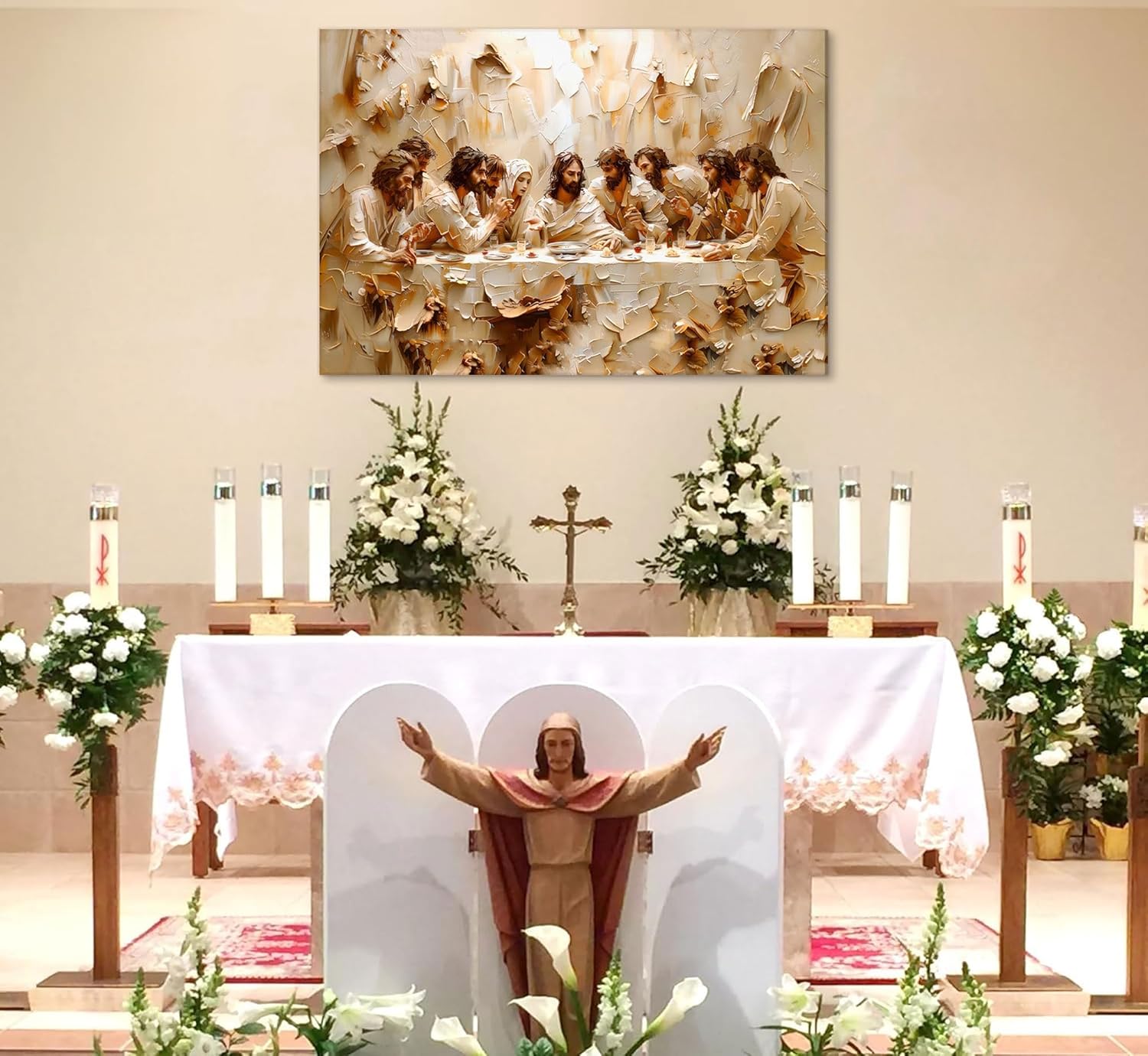 Jesus Last Supper Canvas Wall Art Christian Bible Story Wall Decor Picture Jesus and Twelve Apostles Poster Print Painting for Living Room Bedroom Church Artwork Home Decoration Ready to hang The Last Supper 36"L x 24"W-Canvas