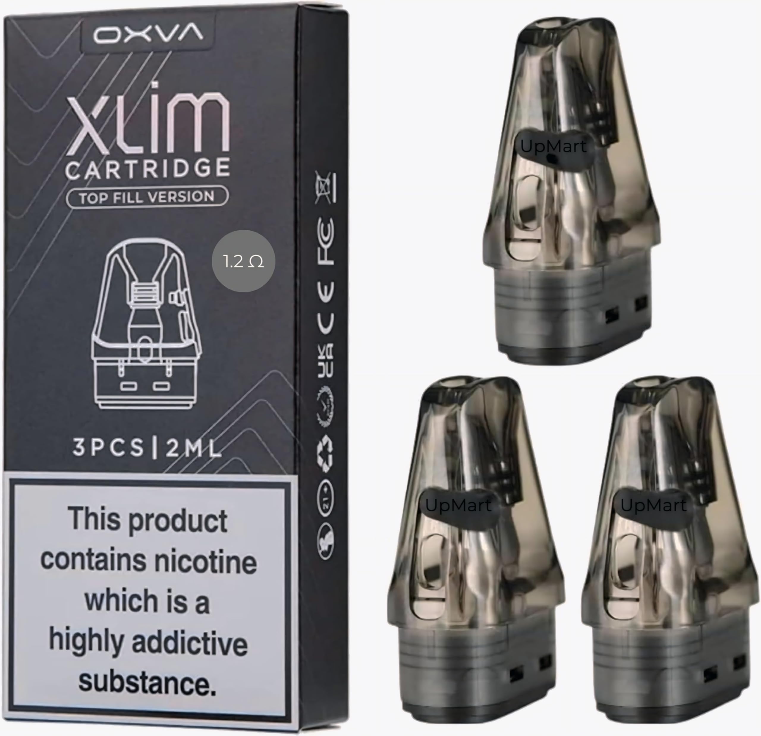 OXVA Xlim V3 Pods (0.4Ω, 0.6Ω, 0.8Ω, 1.2Ω Mesh, 3 Pack) – Works with XLIM PRO, KIT, SE, SQ & SQ Pro, 2ml Refillable Top-Fill Cartridges, (1.2Ω) – No Nicotine