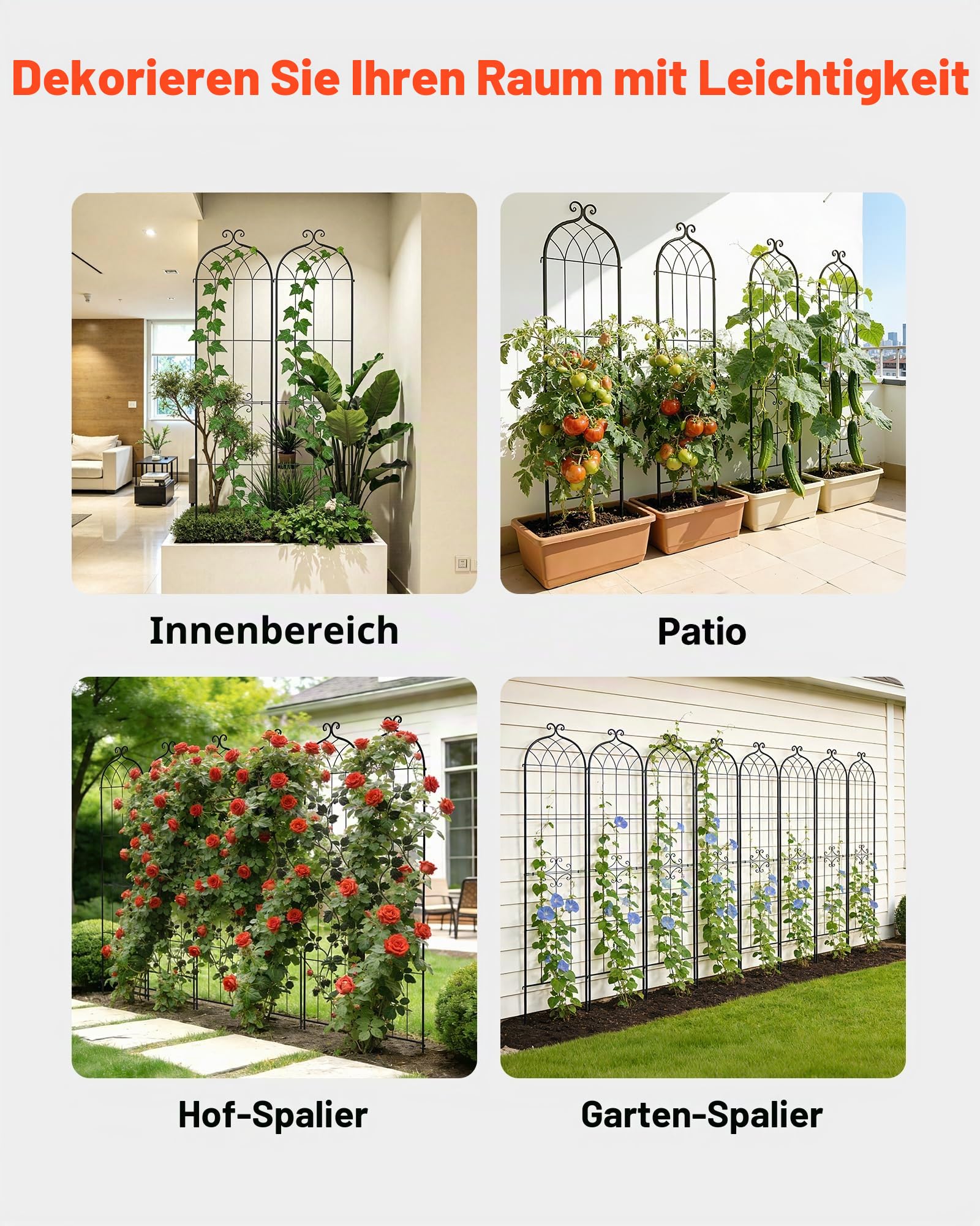 VEVOR Rankgitter, 220x52,5 cm 2er-Pack, Metall Rankhilfe mit Pulverbeschichteter Oberfläche & Verriegelungsmechanismus, Kletterhilfe, Garten Spalier, Pflanzengitter für Blumen, Gemüse & Rosen