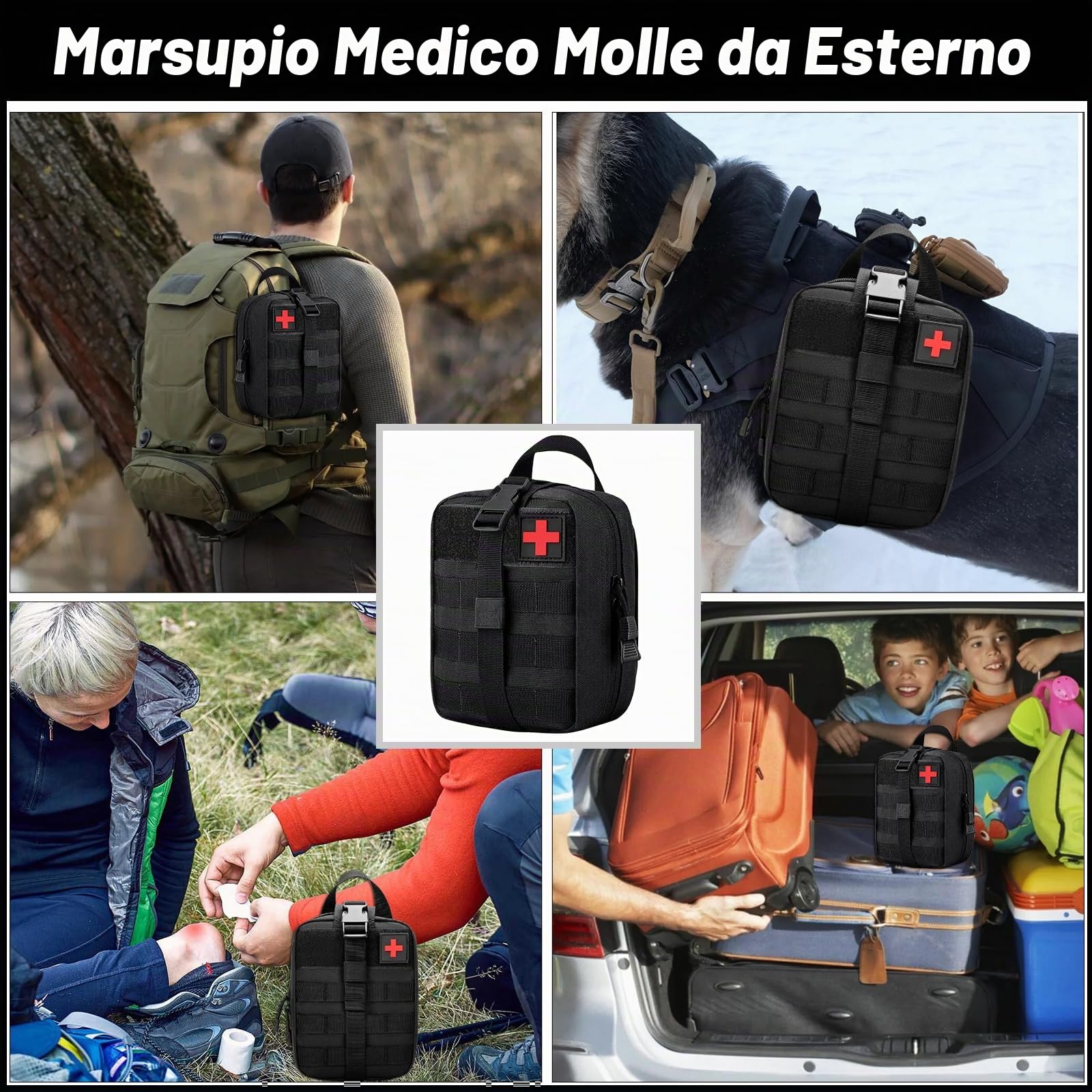 Borsa di Pronto Soccorso Tattico, Borsa Medico Smontabile Impermeabile, Sacchetto Emergenza Tattica Medico, Tattica Vuota Tasca, Kit Pronto Soccorso Trekking per Viaggio Campeggio (Nero)