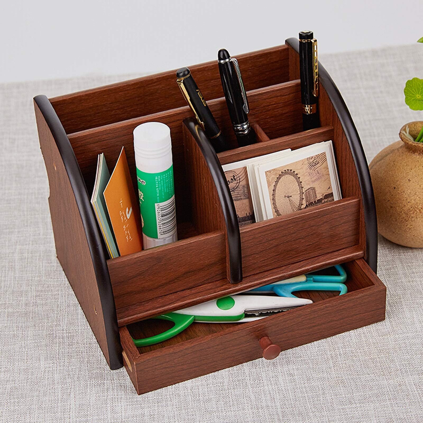 Stifteköcher Stiftbecher Hölzerner multifunktionaler Stiftschreibtisch-Briefpapier mit Schublade, Bleistift-Topf-Make-up-Bürsten-Halter-Briefpapierschreibtisch ordentlicher Organisatoren Stifteköcher