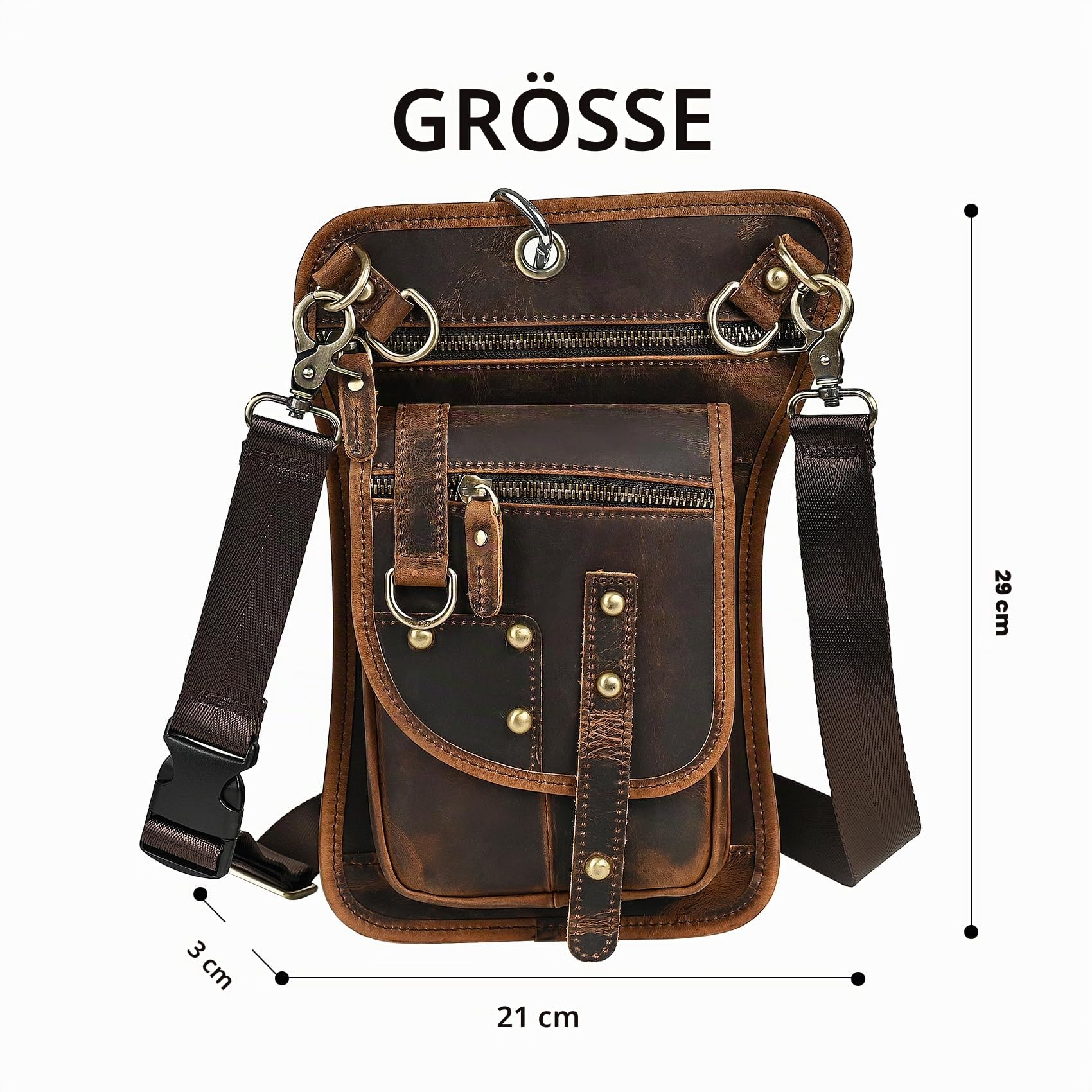 Herren Canvas + Leder Motorrad Reiten Tasche Beinbeutel Beintasche Außenbeintasche Hüfttasche Drop Leg Tasche FB211-6