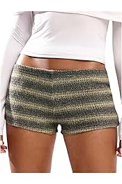 Women's Striped Micro Shorts Y2k Knit Low Rise Booty Mini Shorts Color Block Stretchy Loungewear