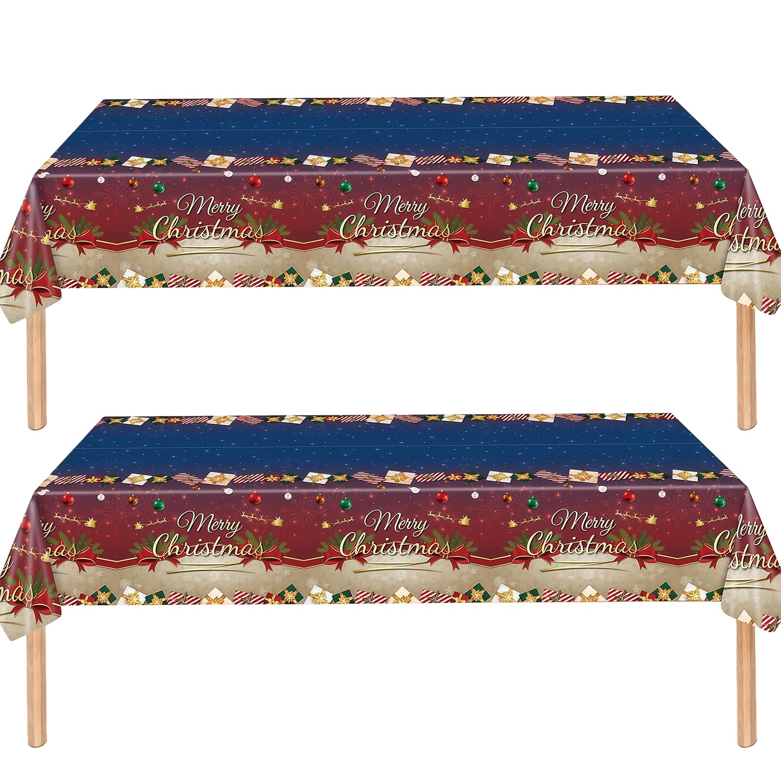 RONGZUBAT Table Cloth Party Disposable Tablecloths Table Covers,137x274cm Rectangle Large Plastic Tablecloth (Red Blue Chirstmas) — image 1
