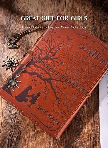 Miniatura 6 de Diario de escritura de cuero para regalar a mi hija de mamá con citas inspiradoras, diario personal retro del árbol de la vida de imitación de