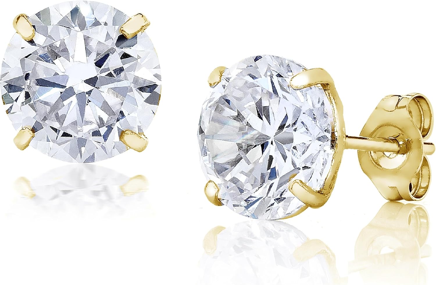 14K Gold 3MM-8MM Round Basket Setting CZ Stud Earrings - Available in White, Yellow, or Rose