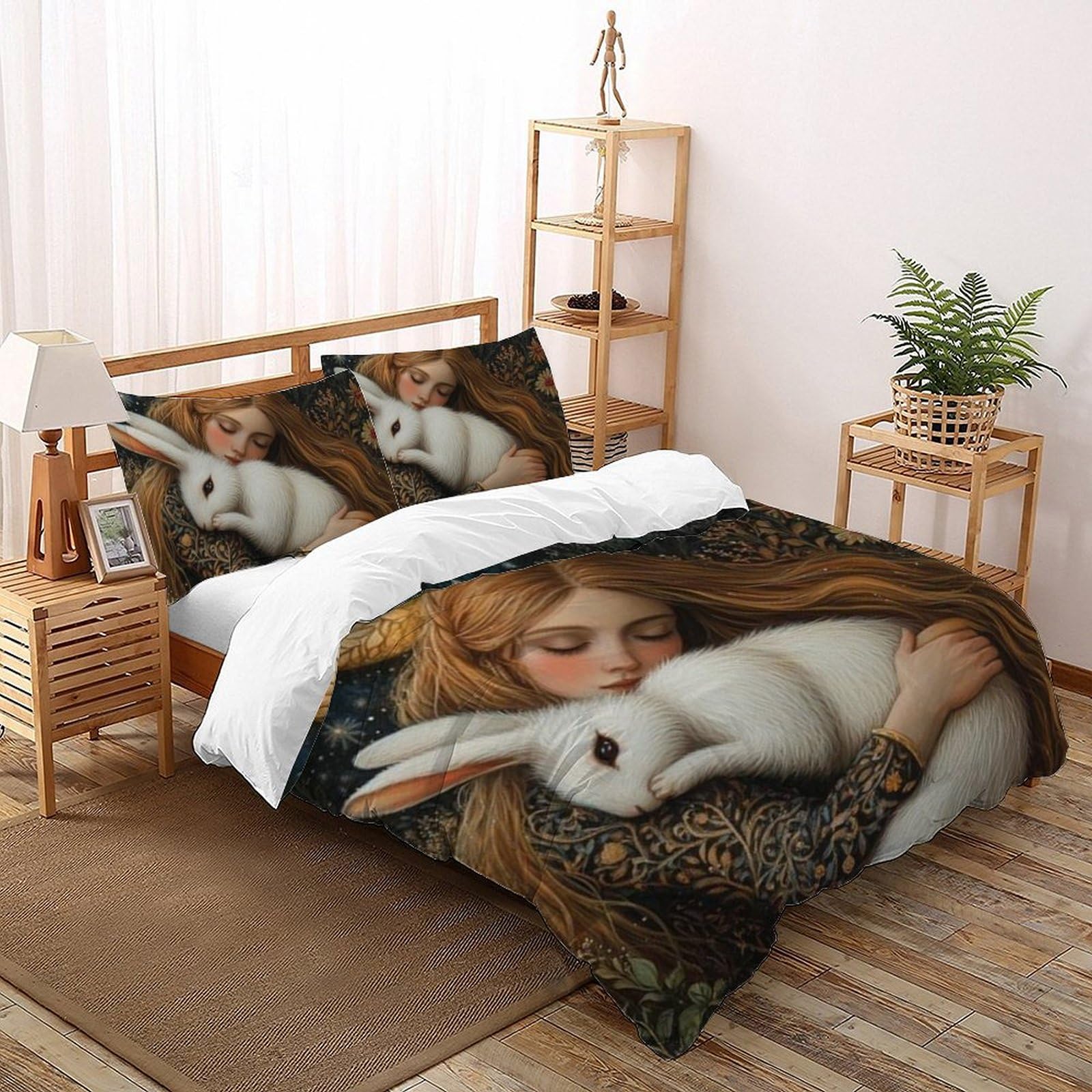 Housse de couette 200x200 fermeture éclair imprimé lapin microfibre anti-plis