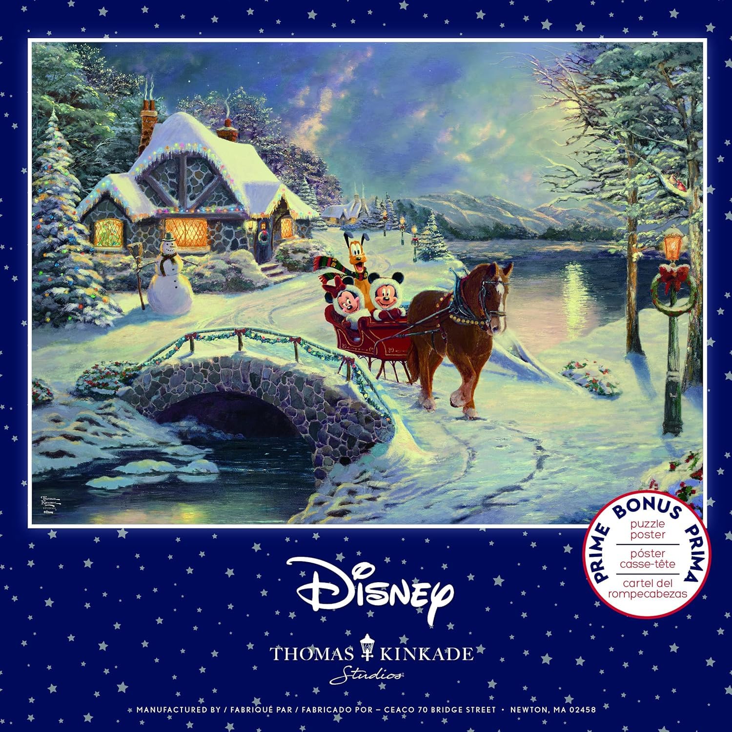 Ceaco - Thomas Kinkade - Disney Holiday - Mickey et Minnie Sleigh Ride - Puzzle de 1000 pièces
