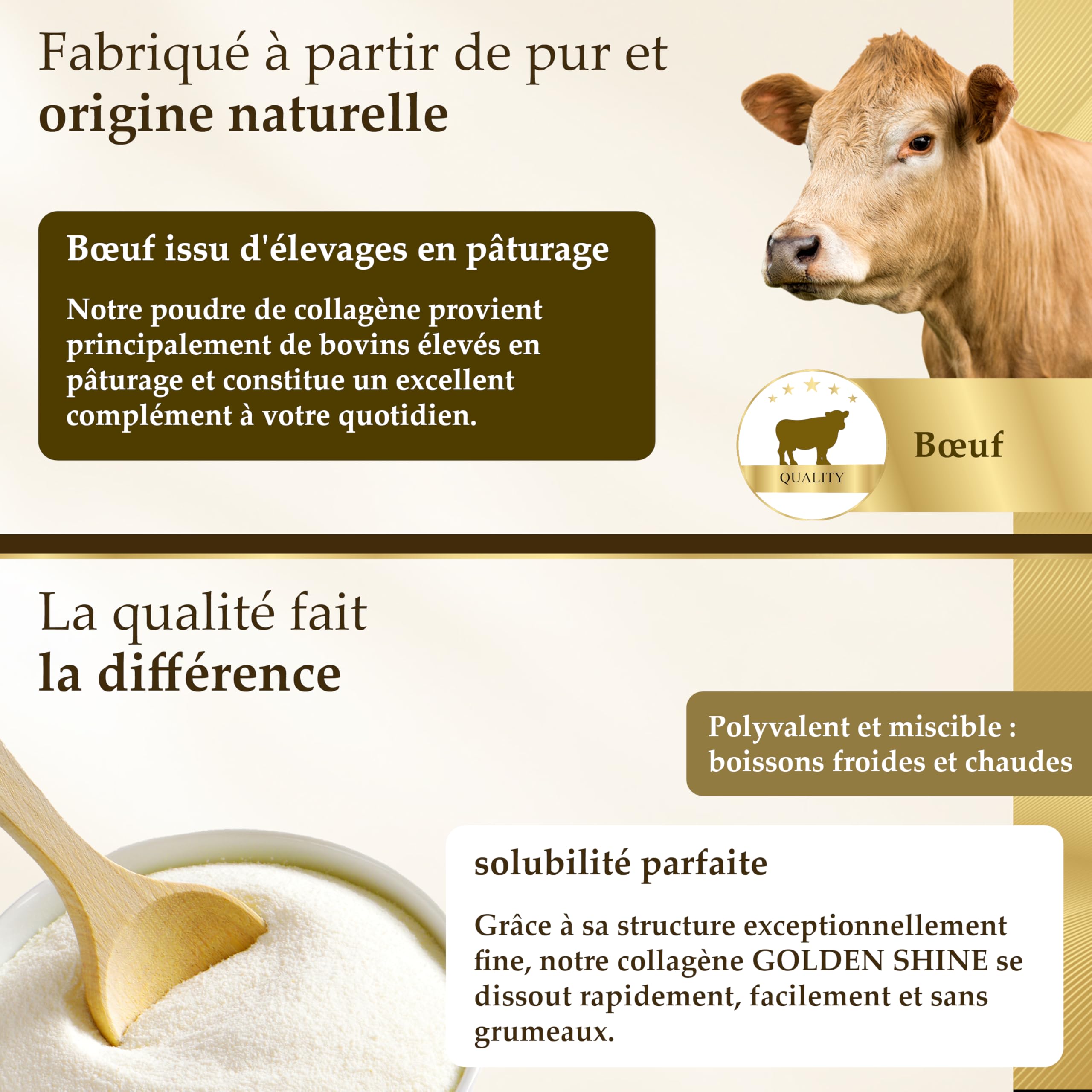 Collagène en Poudre 1000 g 100% hydrolysat de collagène pur peptides de types 1, 2 et 3 excellente solubilité goût neutre formule de pure qualité contrôlée