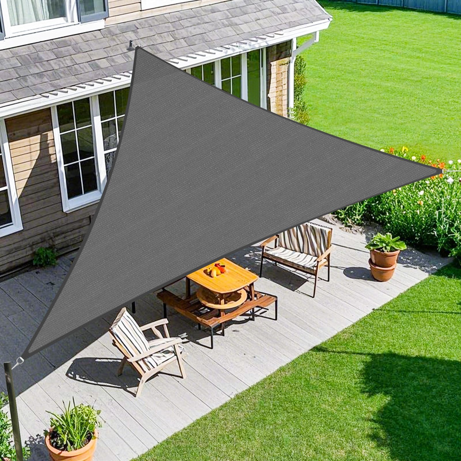 Amagenix Sonnensegel Sonnenschutz,3.7x5.5x6.6m Nach Mass,UV Schutz HDPE Gewebe Sonnensegel Dreieckig,Robust & Stabil Wasserdurchlässig Sunsegel für Garten Balkon Terrasse,Hellgrau