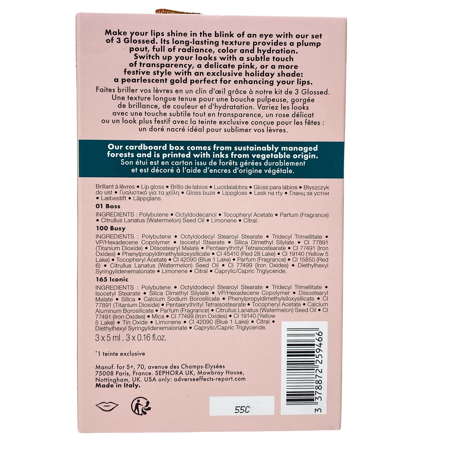 SEPHORA Collection Glossed Lip Gloss Trio Gift Set - 3 x 5 mL Glossed Lip Gloss in 01 Boss, 100 Busy and165 Iconic. | plump - Image 3