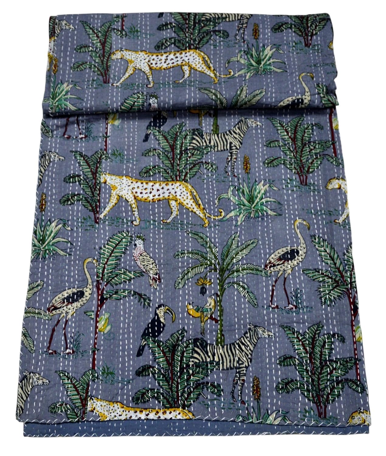 Colcha de algodón tamaño king india hecha a mano de algodón kantha colcha colcha gudari-manta con estampado de bloque a mano