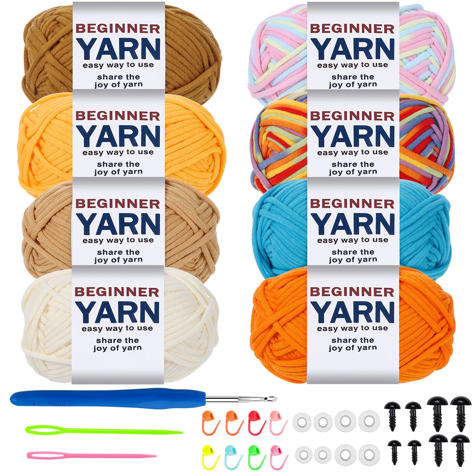 WSICSE 8x50g Beginner Crochet Yarn, Cotton Yarn for Crocheting Easy-to-See Stitches Chunky Thick Soft Yarn for Easter Basket Stuffers
