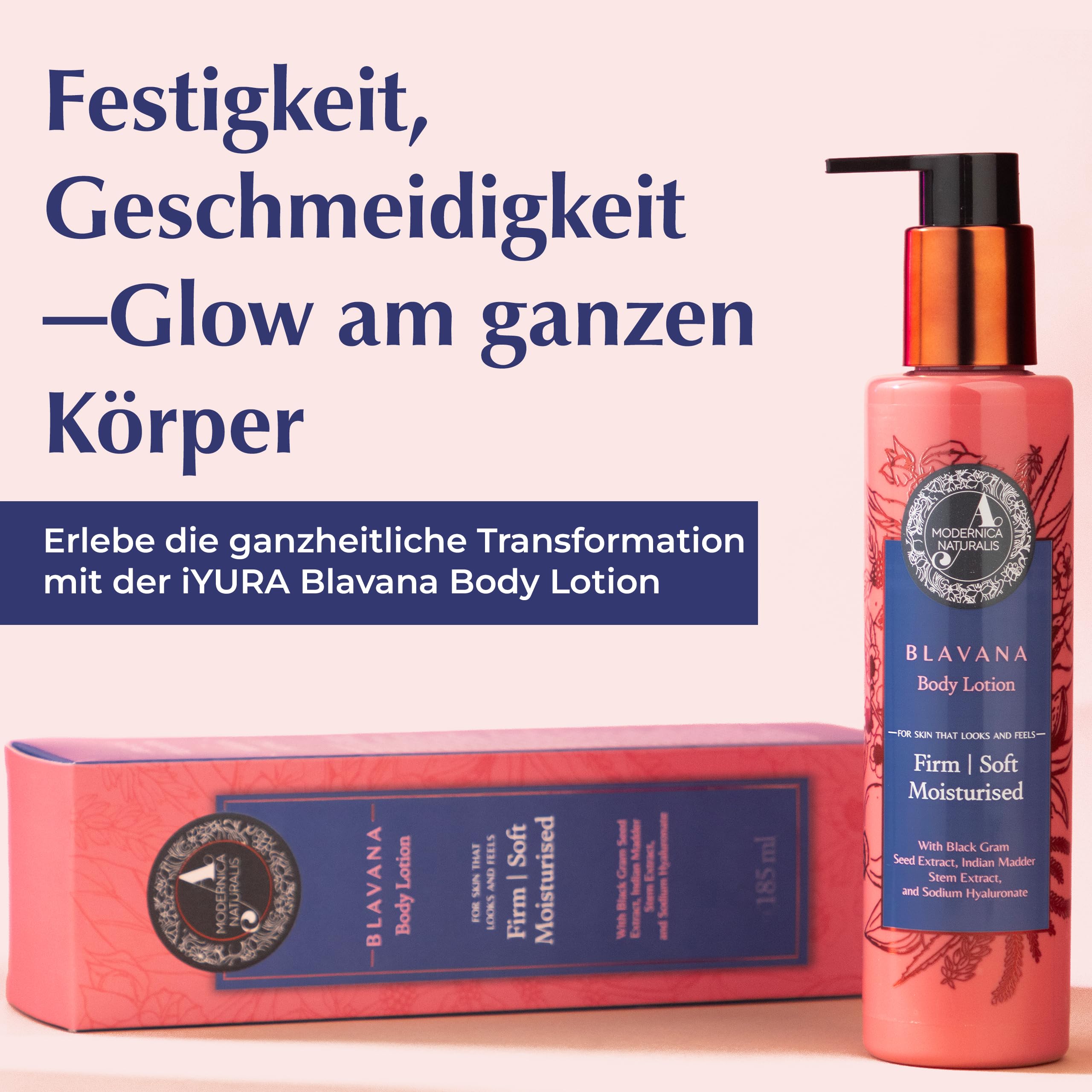 Blavana Körperlotion- Intensive Pflege für trockene, reife Haut mit sichtbar verbesserter Spannkraft | Mit Schwarzes Gramm, Sheabutter & Natriumhyaluronat | Leichte, nicht-fettige Formel | 185 ml