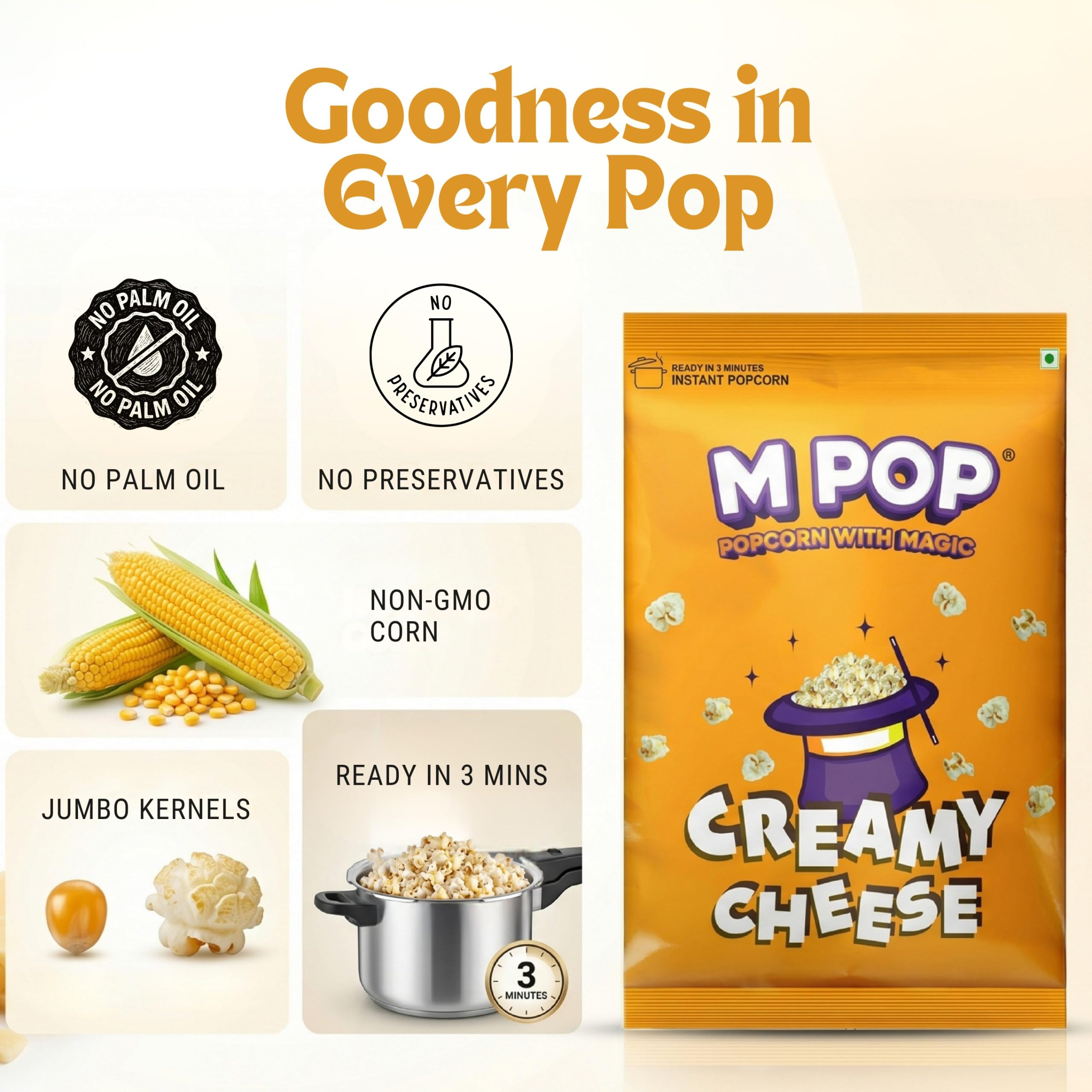 M POP Instant Popcorn Creamy Cheese Flavor | Theatre Style Popcorn