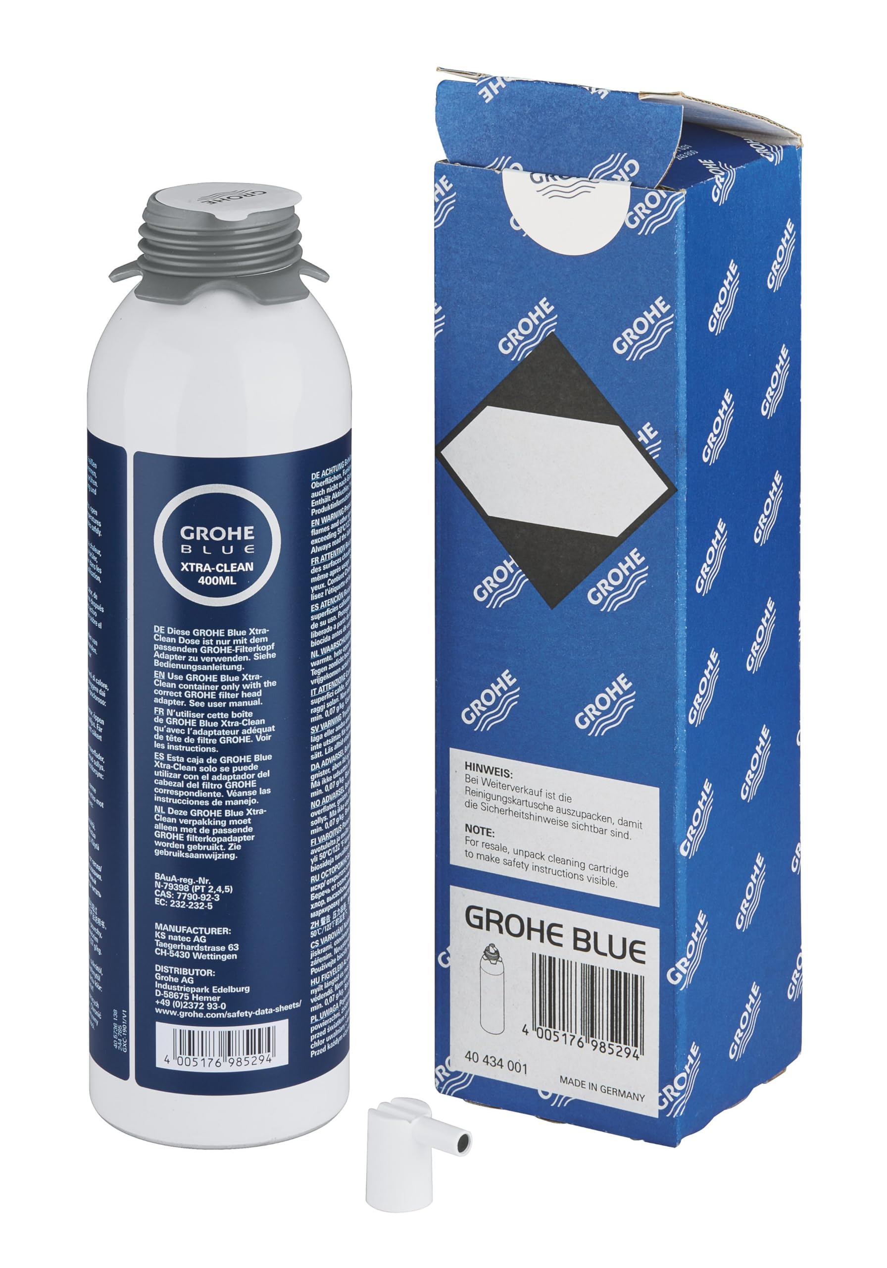 GROHE Blue, Reinigungskartusche (für Blue Pure, Home & Professional, 100 Prozent Desinfektion und Reinigung von Kühler und Filterkopf, inklusive Sprühkopf, ohne Adapter) 40434001