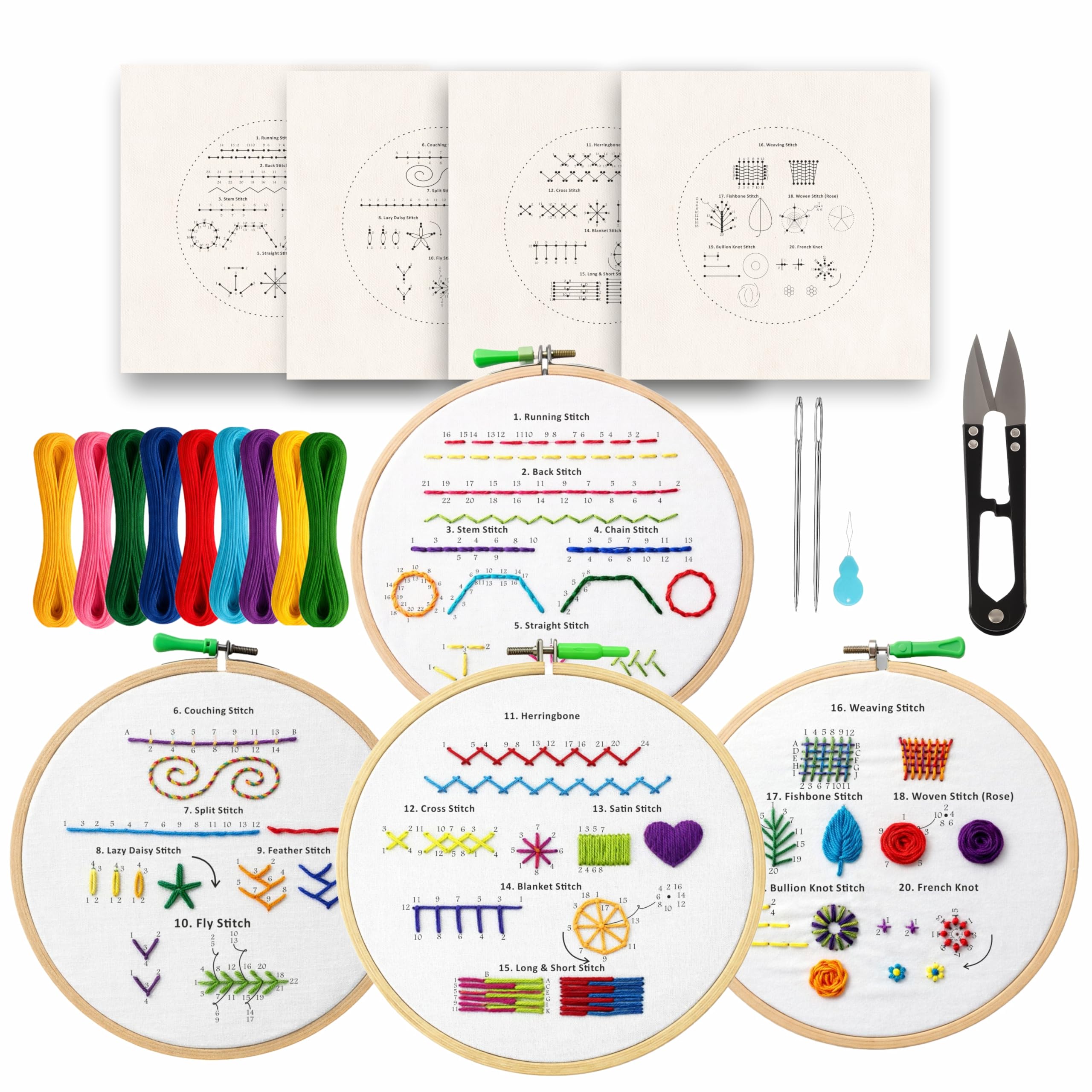 Nibras Embroidery & Cross Stitch Kit for Beginners | 4 Pre-Printed Step-by-Step Learning Designs with Hoop, Threads, Needles & Tools | DIY Hand Embroidery & Cross Stitch Starter Set for Adults & Kids | Art & Craft Kit-image-29