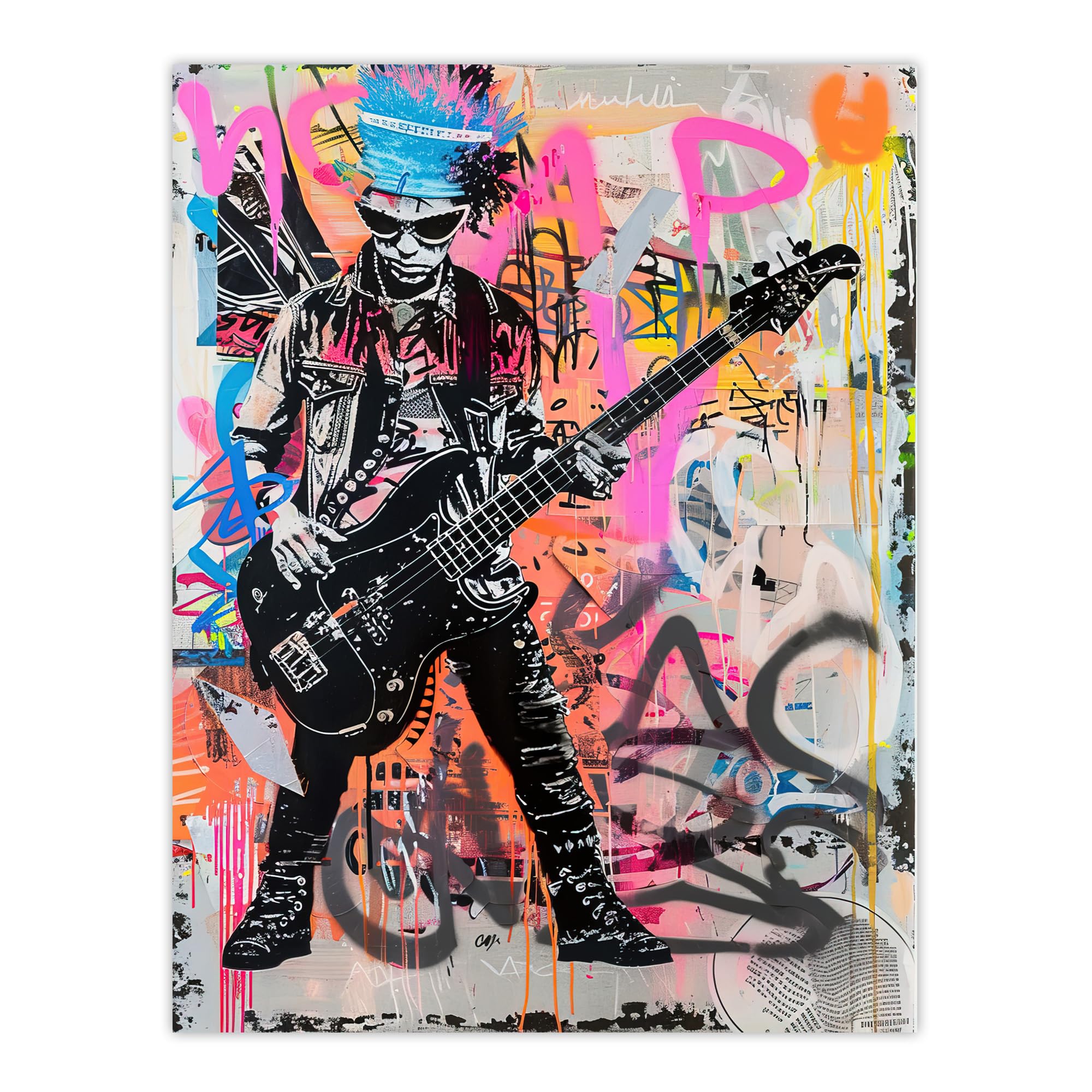 Artery8 Punk Music Bass Guitarist Colourful Street Art Living Room Large Wall Art Poster Print Thick Paper 18X24 Inch