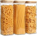 ComSaf 1.3L Contenants de rangement en verre avec lids, Jarres en verre à lid, Jarre de rangement pour aliments clairs, Coffret de conserve en verre carré 3, Organisateurs de cellier et stockage pour les pâtes à l'avoine de farine Thé Cookie Haricot café