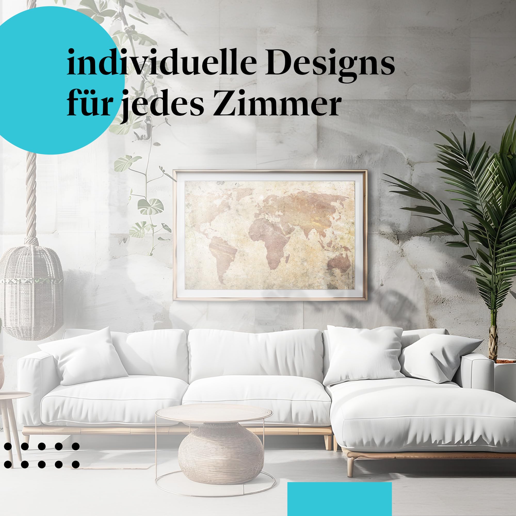 Postereck - 0671 - Vintage Weltkarte, Kontinente Alt Rustikal Retro - Unterricht Klassenzimmer Schule Wandposter Fotoposter Bilder Wandbild Wandbilder - Leinwand - 100,0 cm x 75,0 cm