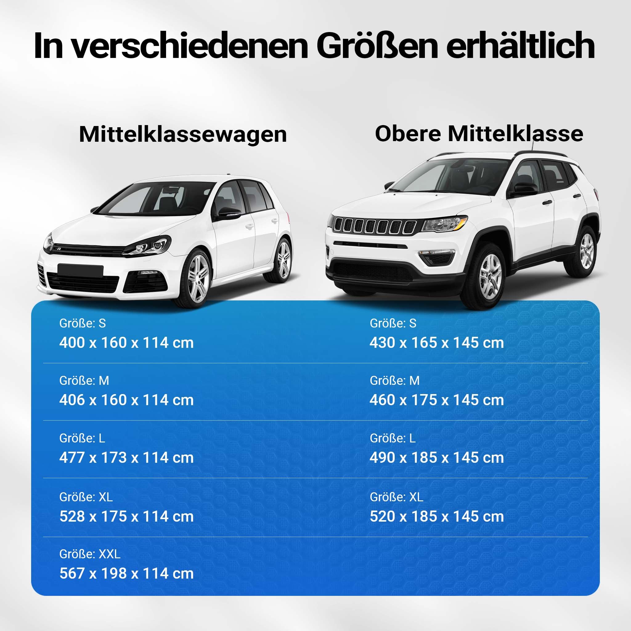 XPOtool Vollgarage für Auto Größe L 482x178x119cm Schutz vor Hagel, wasserdicht, lackschonend, Autoabdeckung mit Luftschlitzen, Reflektoren, Spanngurten