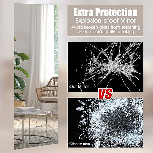 Miniatura 5 de CHARMAID Espejo de pared de longitud completa, espejo de tocador sin marco, estructura de 5 capas, espejo moderno para colgar en la pared para