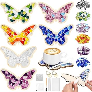 Honeydak 6 Sets DIY Glass Mosaic Tiles for Crafts with Butterfly Wooden ...