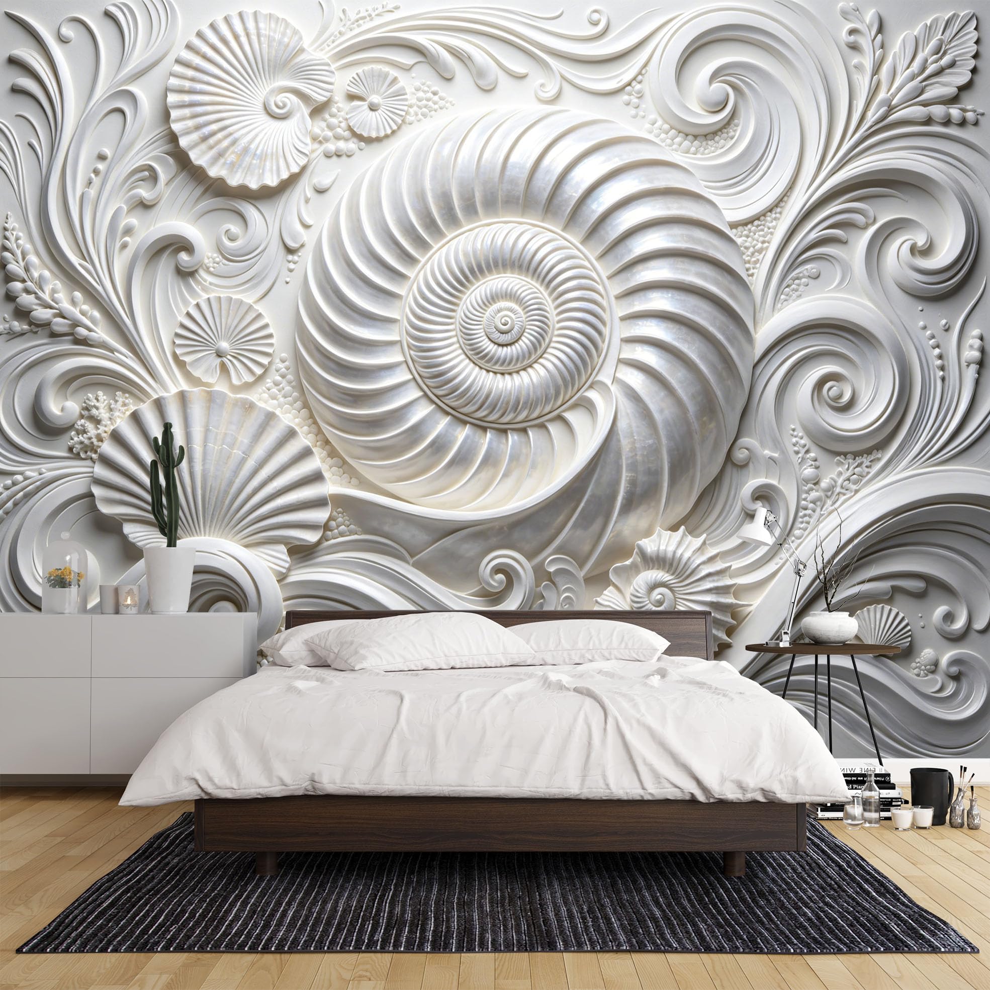 Murale Da Parete con Grande Scultura A Spirale Di Conchiglia Di Nautilus Effetto 3D 300×210 cm (Lxa) Carta Da Parati Fotografica Premium In Tessuto Non Tessuto Decorazione Fai Da Te per La Casa Riv