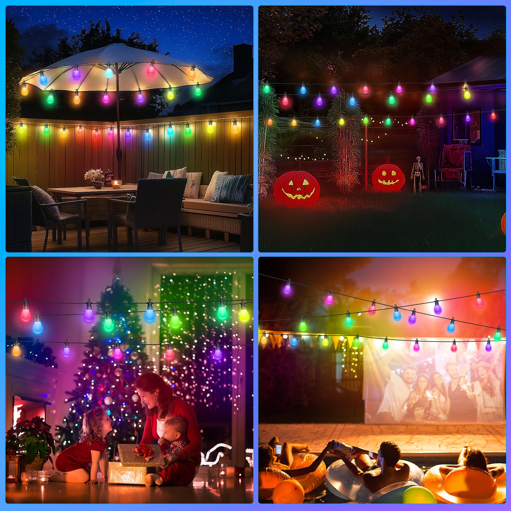 Catena Luminosa LED da Esterno Natale - 21M Luci RGB Colore Cambiabile Retro IP65 Impermeabile con Telecomando per Feste Festival Terrazza Giardino Balcone Matrimoni Gazebo