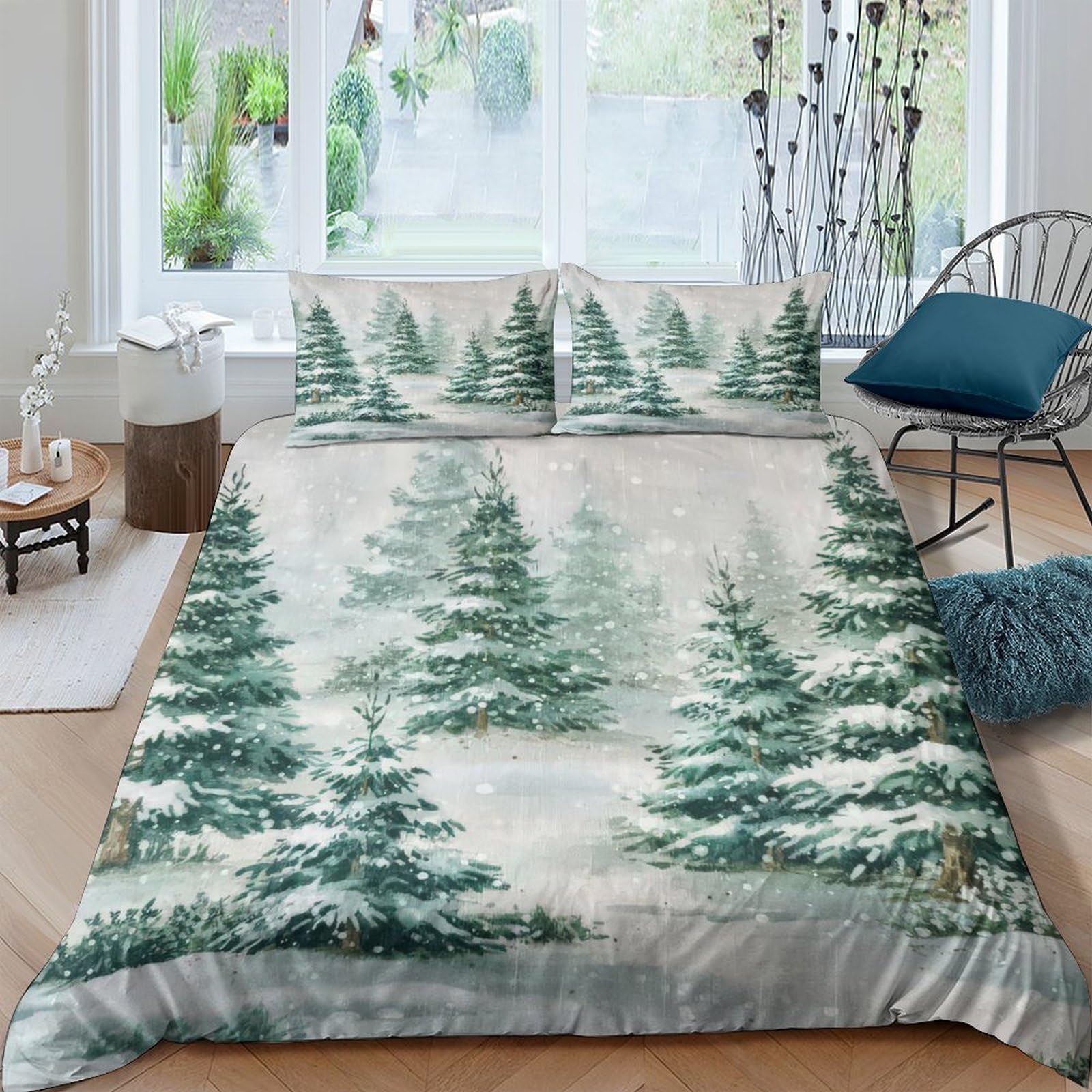 Ctjqhvkz Style-8 3D Printed Pine Forest Fitted Sheet Microfiber Soft Breathable Snow Landscape Mattress Cover Bedroom Decor Single（135X200cm）