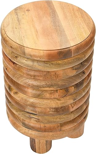 Miniatura 5 de Creative Co-Op Dossier - Taburete de madera maciza de inspiración vintage para usar, taburete con acabado natural