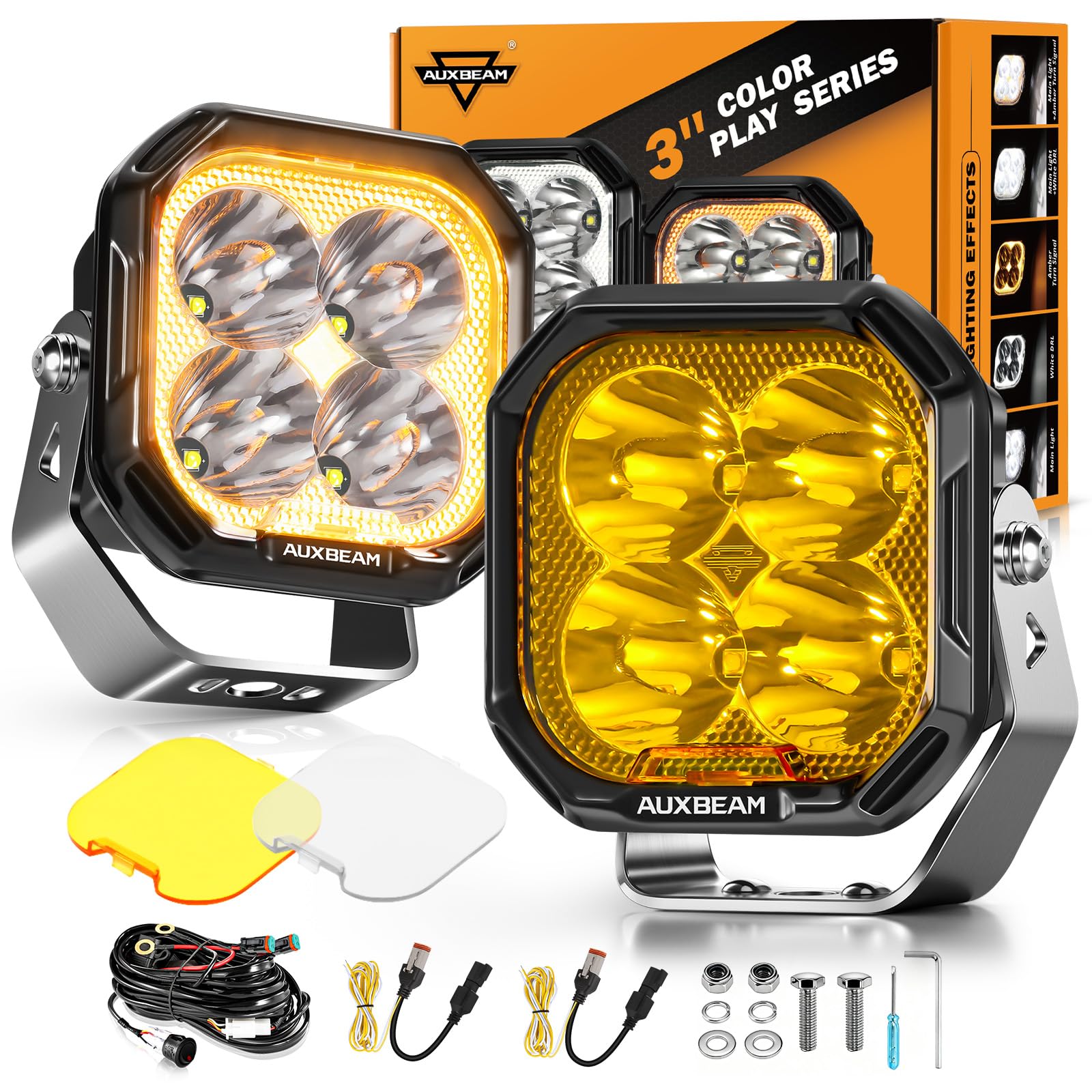 Amazon.com: Auxbeam 3 Inch LED Pod Lights, Color Play Series
