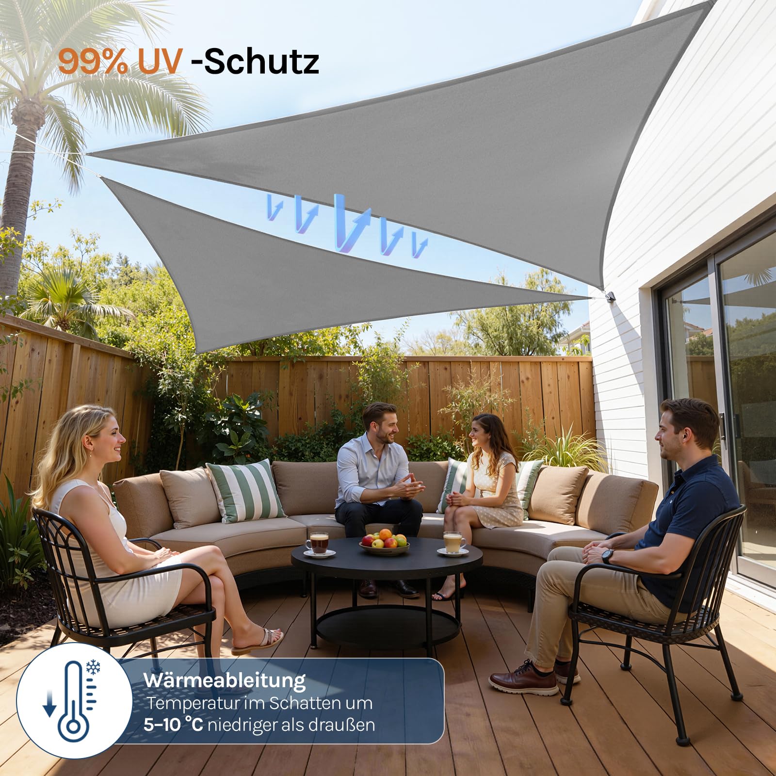 WOLTU Sonnensegel Dreieck 3x3x4,25m Grau wasserabweisend Sonnenschutz Polyester Windschutz mit UV Schutz für Garten Terrasse Camping
