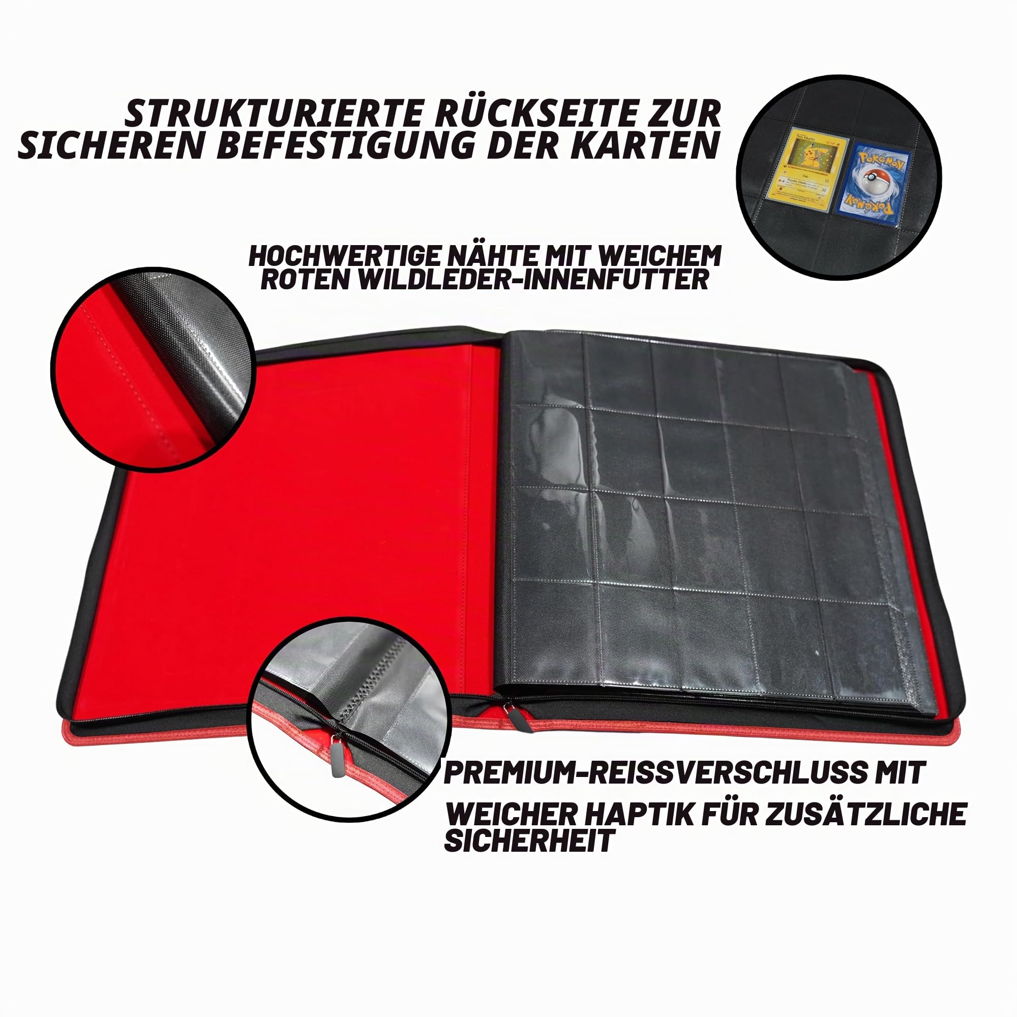 1280+ Karten 20 Pocket Card Binder Sammelkarten Album - Seiten Kompatibel mit Pokemon Karten, Sportkarten, Yugioh, MTG und Anderen TCG - Sammelkartenhülle mit seitlichen Loading Pockets (Rot)