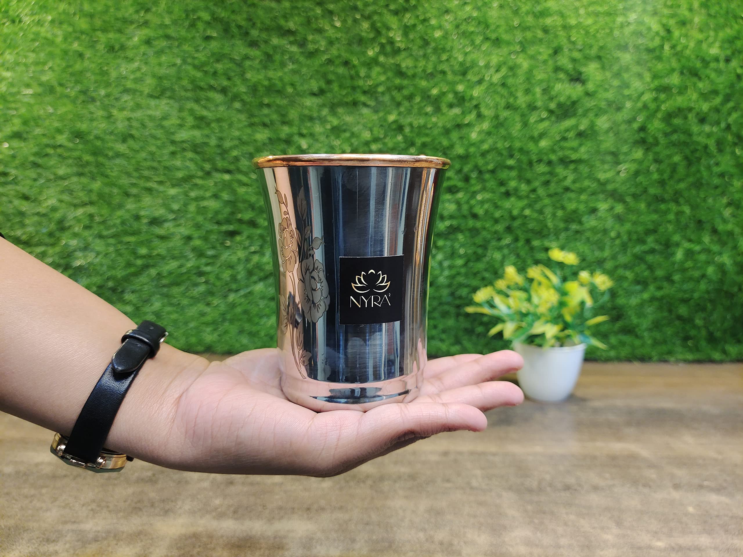 NYRA® Pure Copper Stainless Steel Glass – 300 ML (Each) Tumbler Drinkware & Tableware Embossed Laser Design (1 Piece) - Image 4 thumbnail