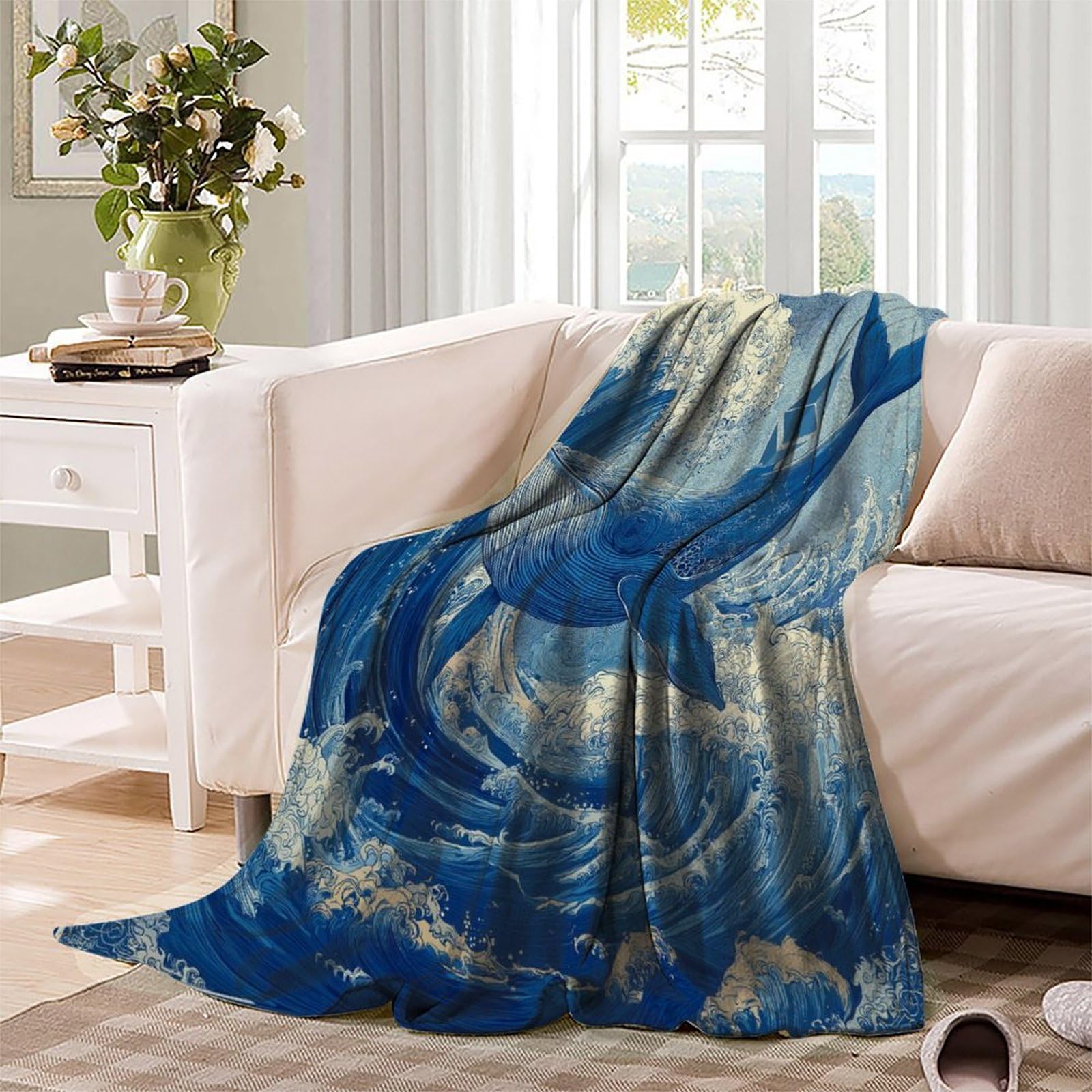 Béluga, gravure sur bois ondulée Ropa Cama Suave Con Estampado 3D Manta Adecuada Para Sala De Estar,dormitorio,sofá,cálido Y Cómodo 80x90inch(200x230cm)